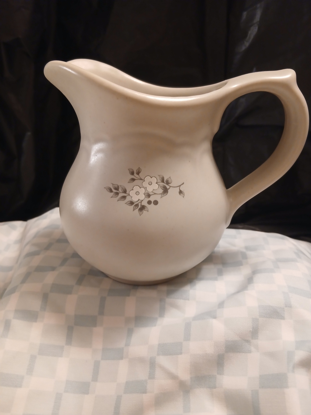 Pfaltzgraff Heirloom Cream Ceramic Pitcher with Gray Floral Motif